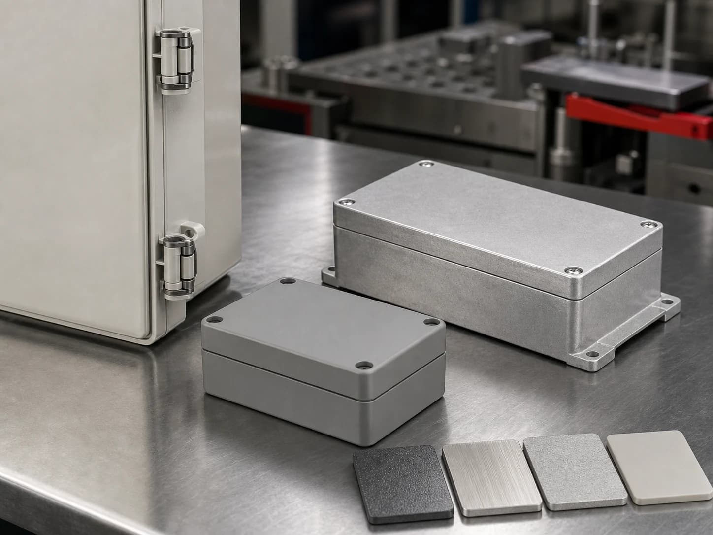 Materialvergleich mit Kunststoff- und Aluminium-Industriegehäusen